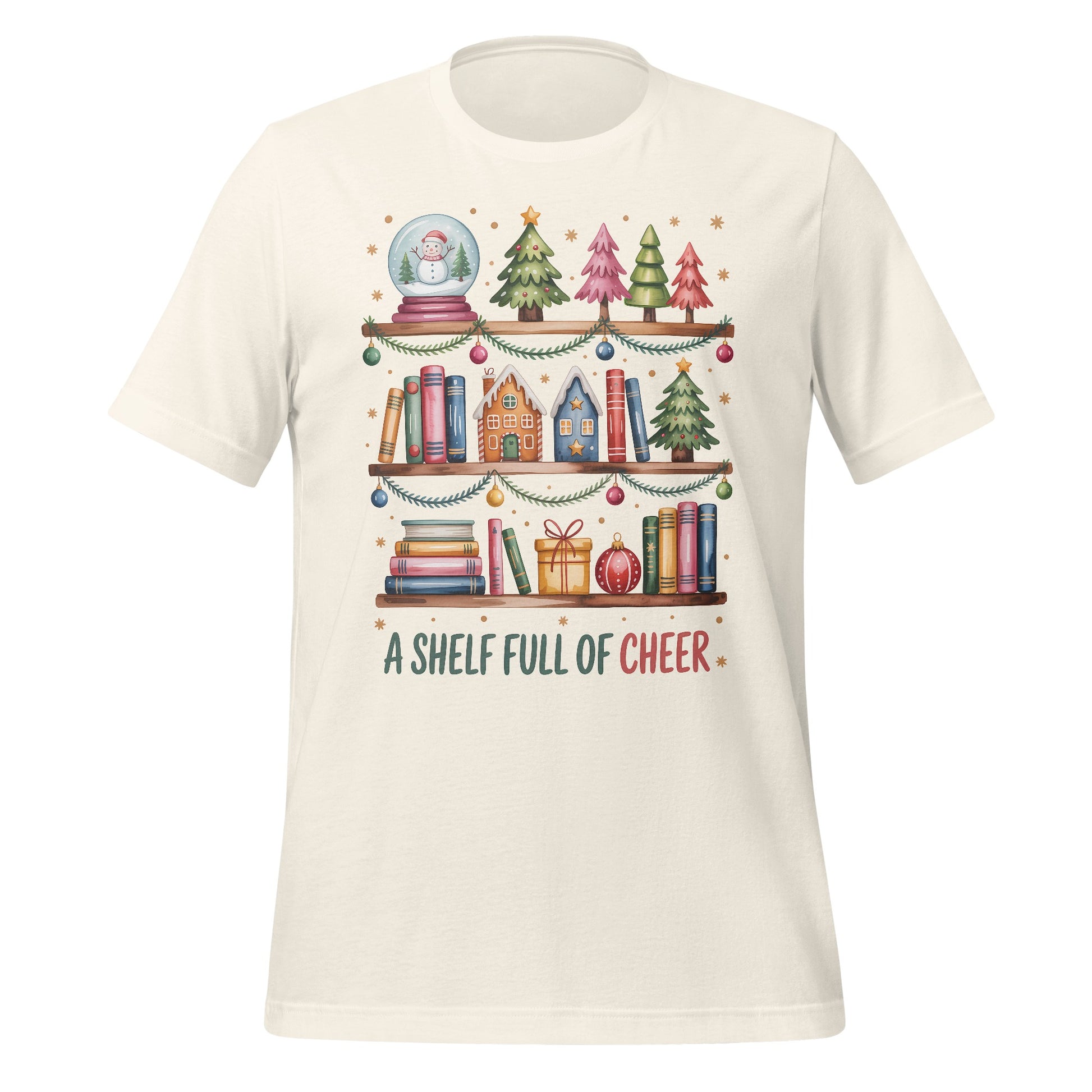 A Shelf Full of Cheer Festive Bookshelf Themed Shirt