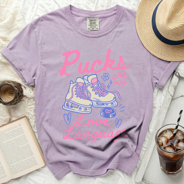 Pucks Are My Love Language Tee in Orchid