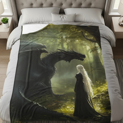 Enchanting Forest Dragon Woman Fantasy Throw Blanket