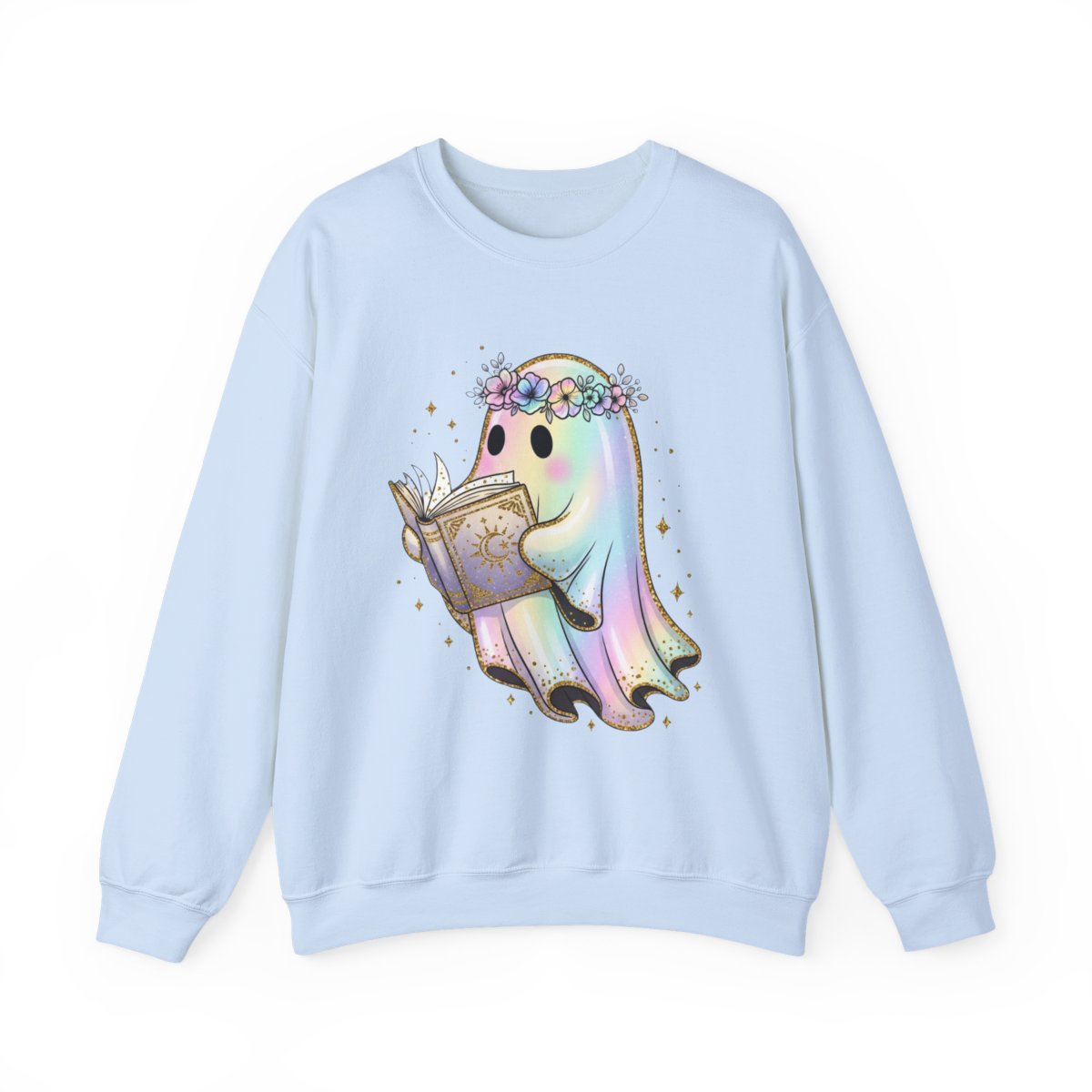 Reading Ghost with Floral Crown Fantasy Art Sweatshirt - MagicMerchEmporium