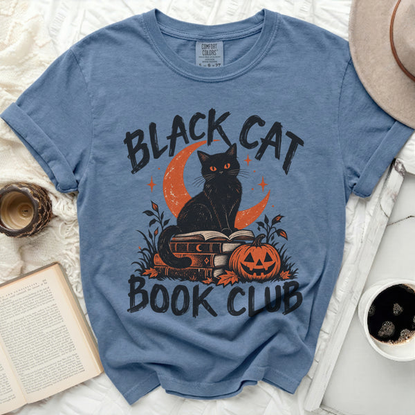 Black Cat Book Club Tee in Blue Jean