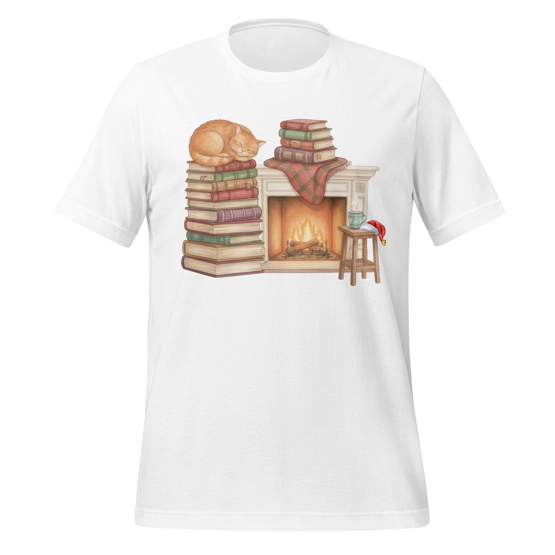 Cozy Cat Fireplace and Books Graphic Tee