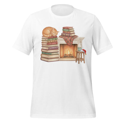Cozy Cat Fireplace and Books Graphic Tee