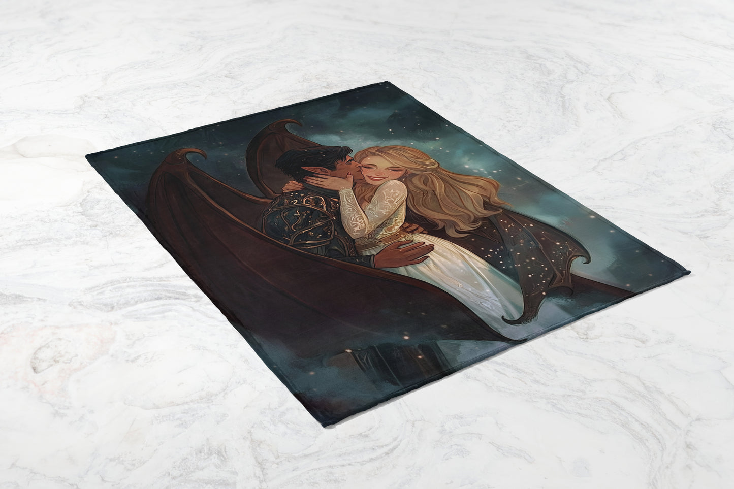 Enchanting celestial lovers embrace decorative print