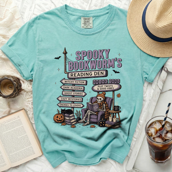 Spooky Bookworm's Den Tee in Island Reef