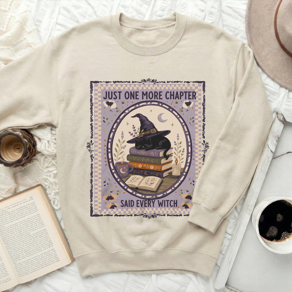 Just One More Chapter Black Cat Sweatshirt in Sand
