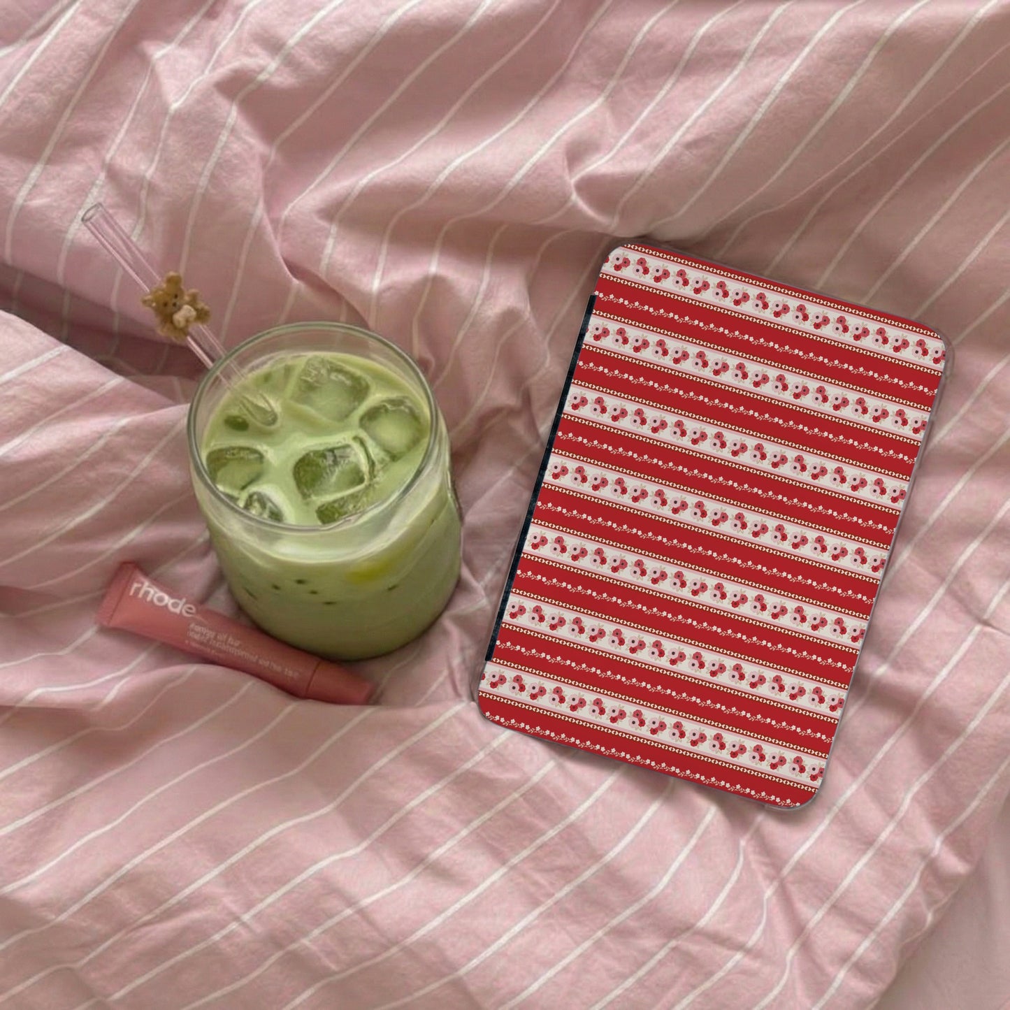 Red and White Striped Festive Pattern Tablet Cover