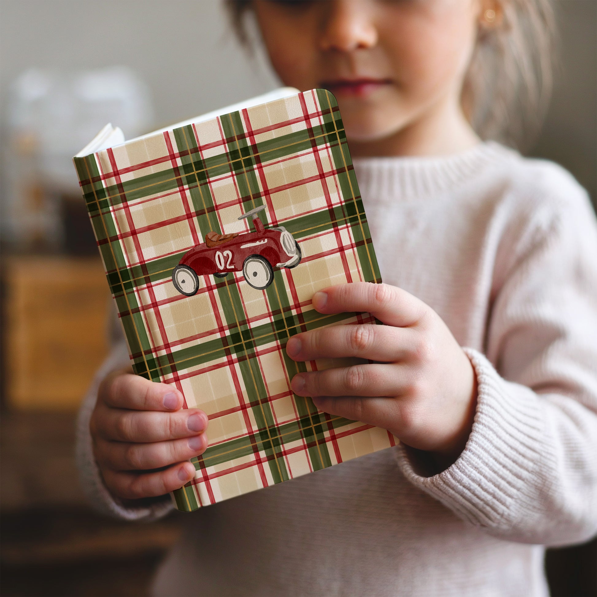 Retro Red Car Plaid Pattern Hardcover Notebook