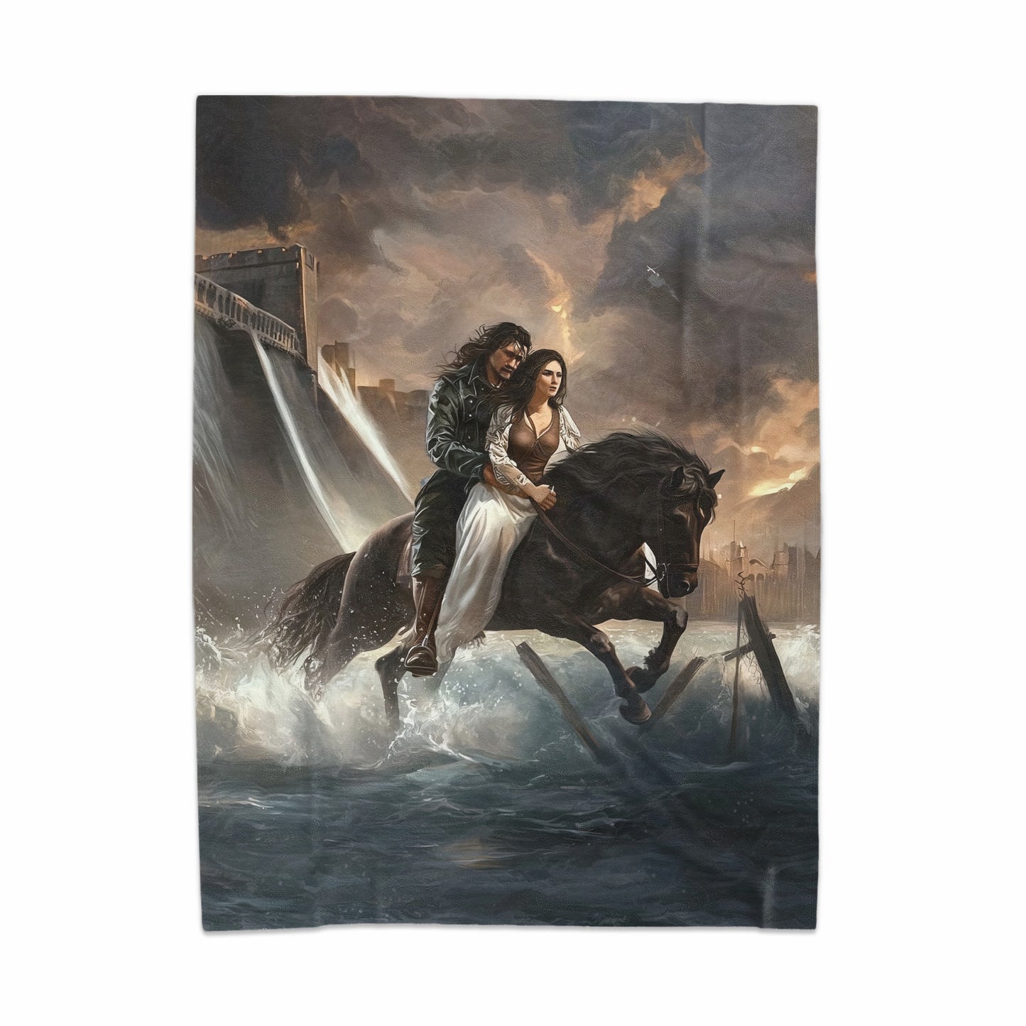 Romantic Couple Riding on Horse Art Print