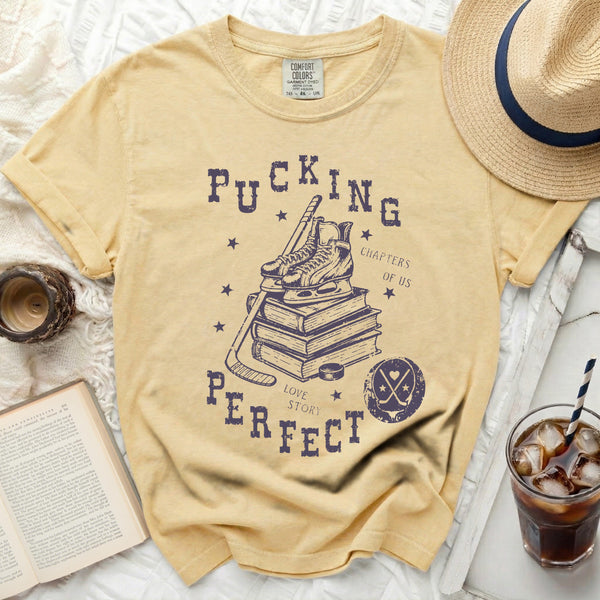 Pucking Perfect Hockey Love Story Tee in Butter