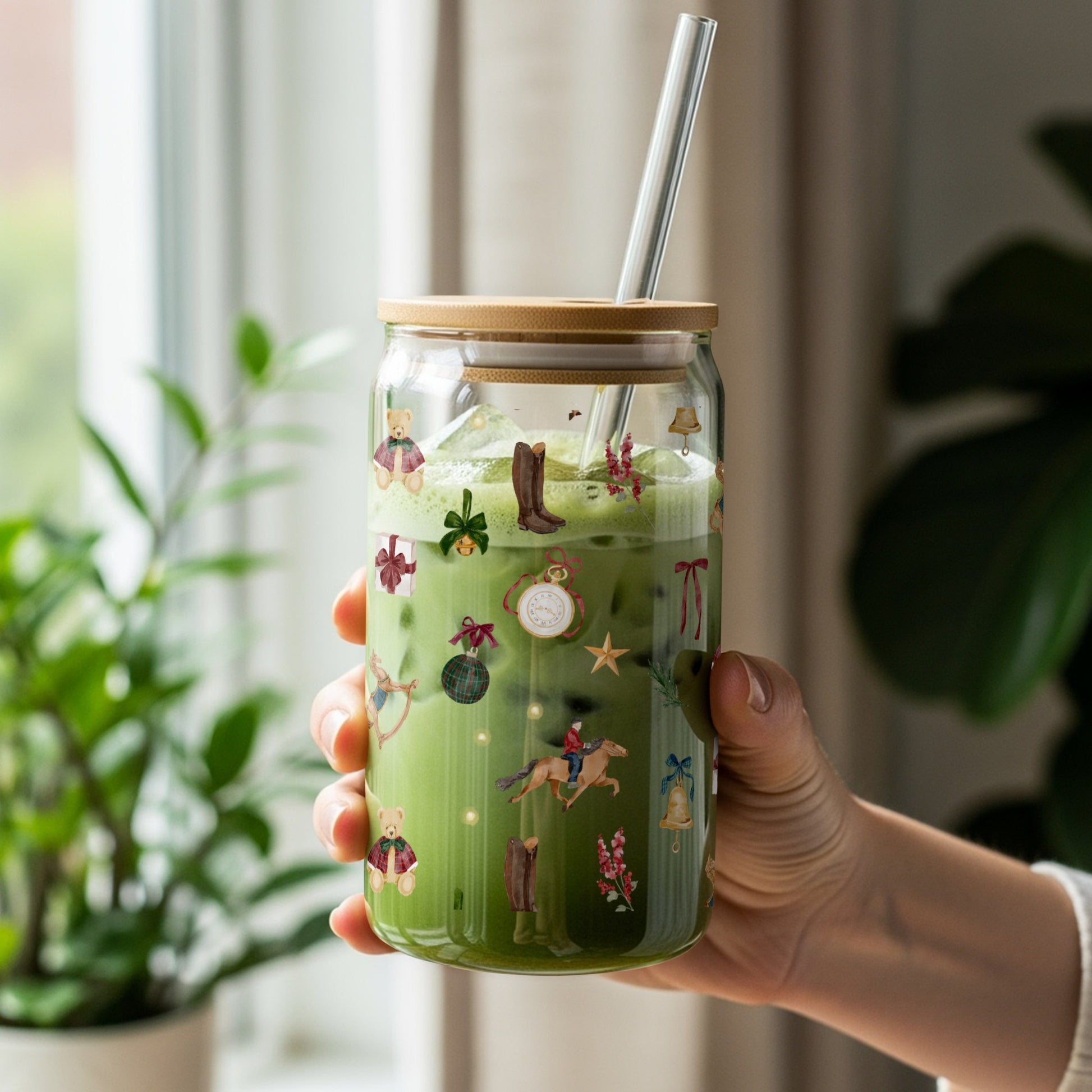 Whimsical Iced Matcha Glass Jar with Straw