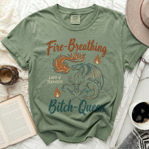 Fire-Breathing BQ Tee in Moss