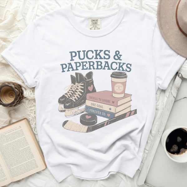 Pucks & Paperbacks Book Stacks Tee in White