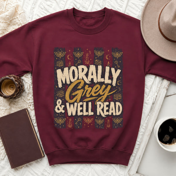 Morally Grey & Well Read Sweatshirt in Maroon