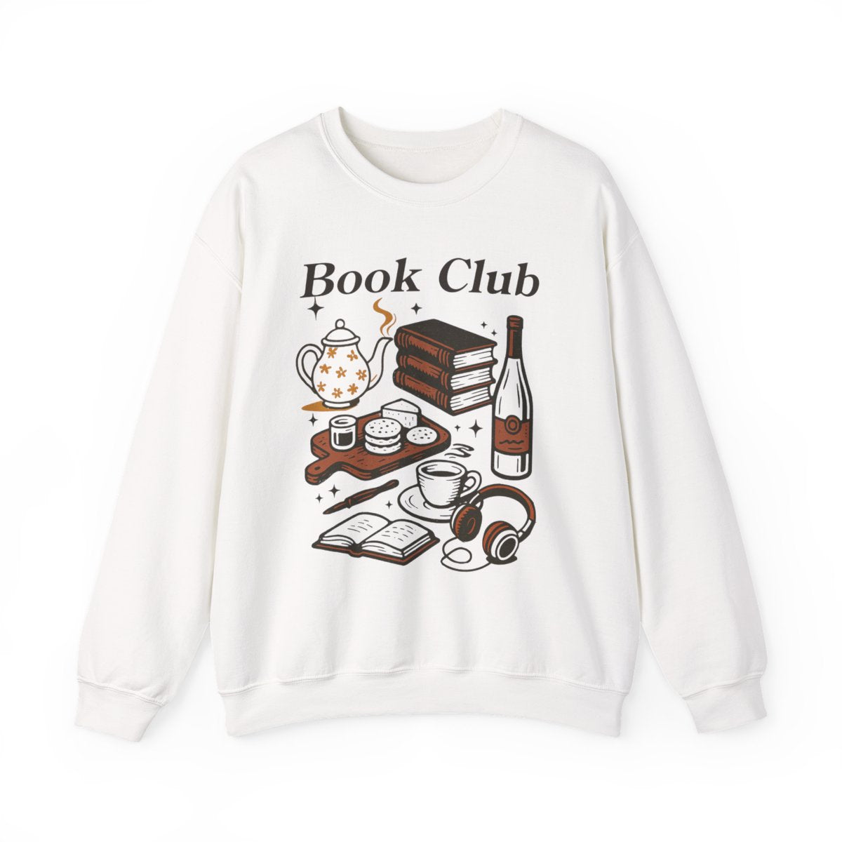 Book Club Aesthetic Reading Snacks Music and Wine Sweatshirt - MagicMerchEmporium