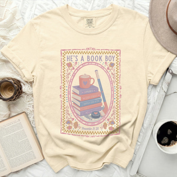 He's A Book Boy Hockey Tee in Ivory