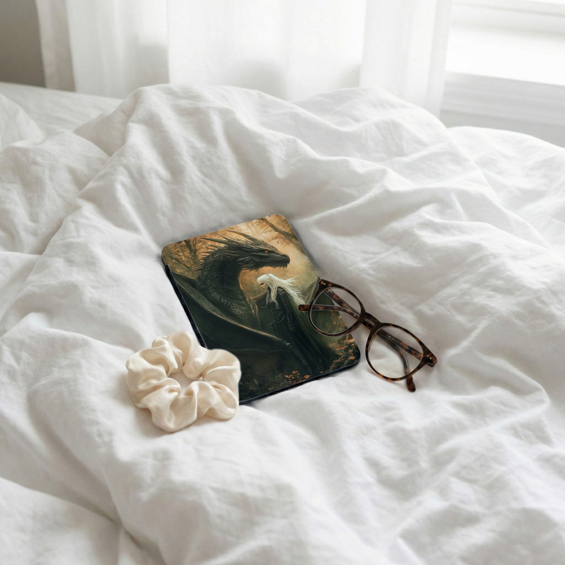 Dark Dragon White Haired Fantasy Art E-reader Cover product type