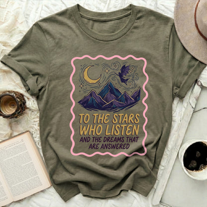 TO THE STARS WHO LISTEN AND THE DREAMS THAT ARE product type
Moon Stars Design
Mountain Art
Flying Bat Creature
Celestial Theme
Mystical Graphic
Fantasy Apparel
Inspirational Text
Dreamy Scene
Olive Green Shirt
Unique Graphic Tee
Night Sky Design
Star Gazer Shirt
Whimsical Art
Aesthetic Style
Spiritual Quote
Cosmic Vibes
Positive Message
Listen Dreams
Answered Wishes
Adventure Spirit
