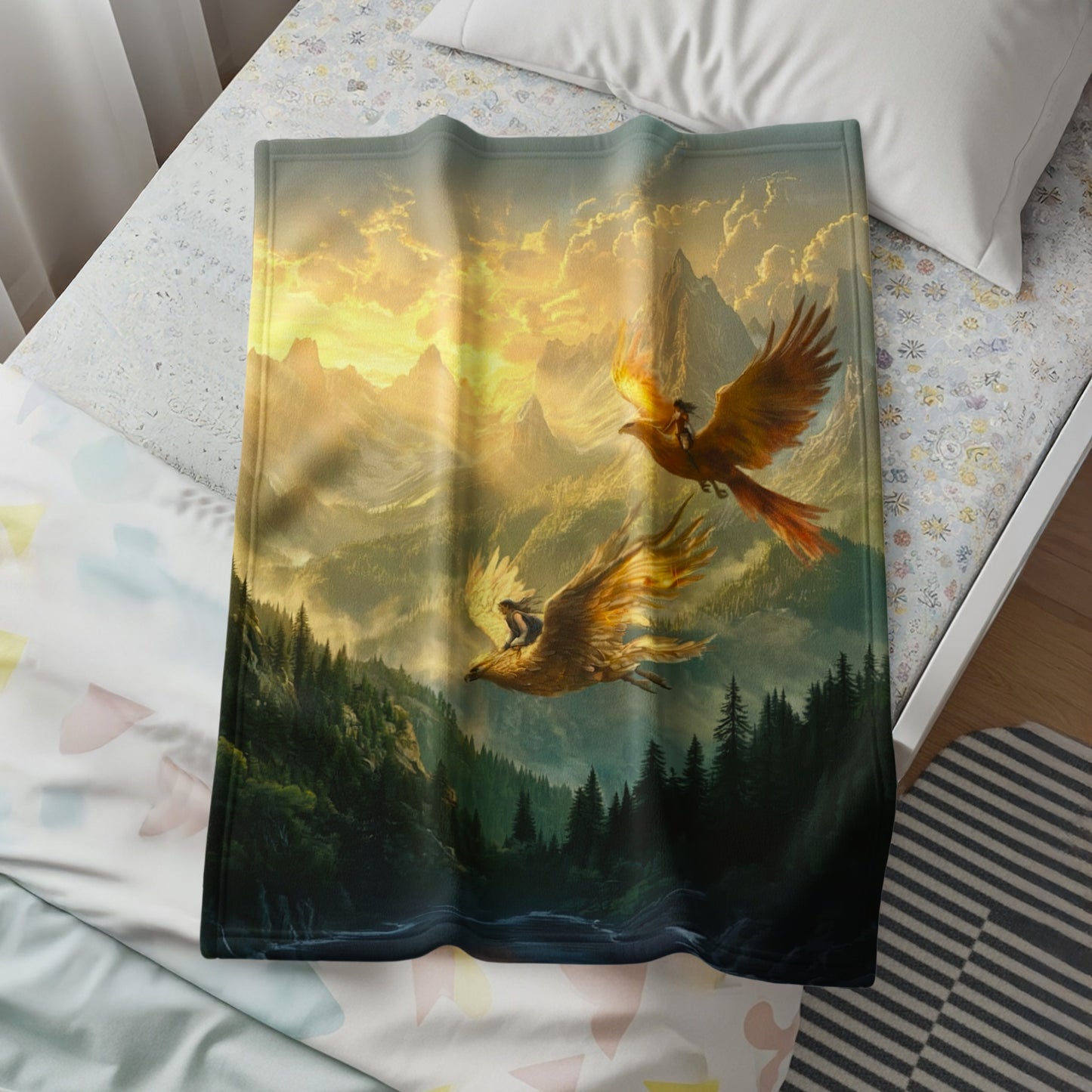 Majestic Birds Soaring Over a Mountainous Landscape Blanket