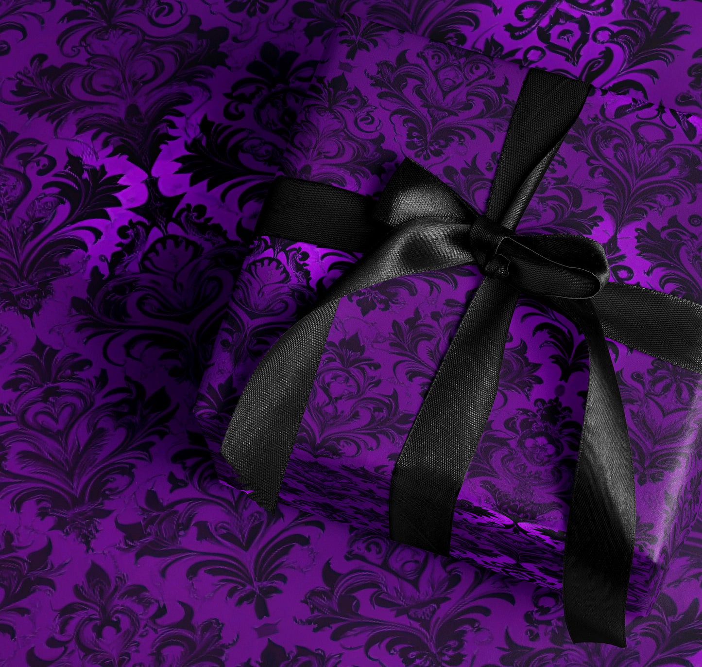 Elegant Purple and Black Damask Design Gift Wrap