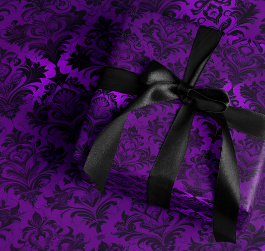 Elegant Purple and Black Damask Design Gift Wrap