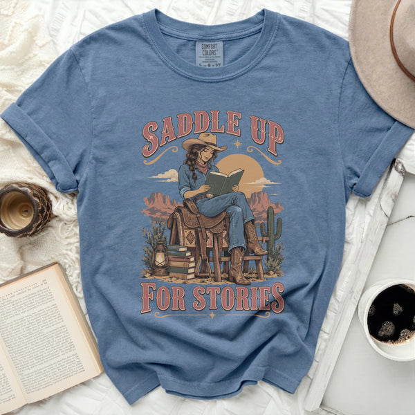 Saddle Up Stories Tee in Blue Jean