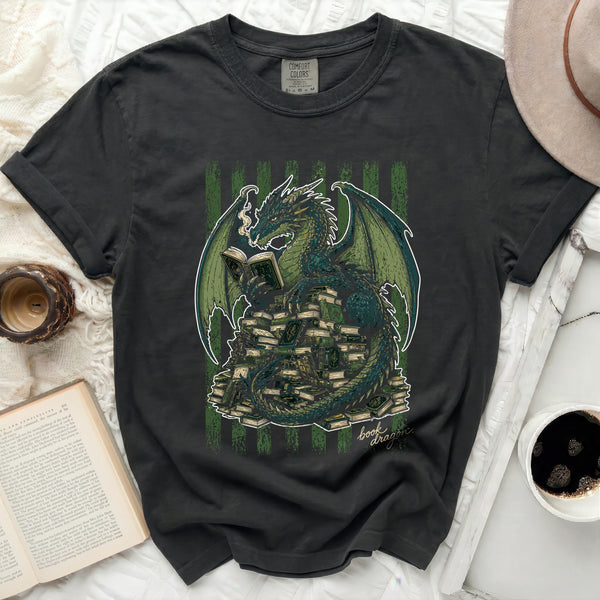 Ancient Lore Book Dragon Tee in Black