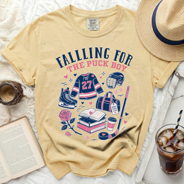 Falling For The Puck Boy Tee in Butter