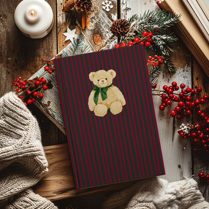 Festive Striped Teddy Bear Journal with Holiday Design