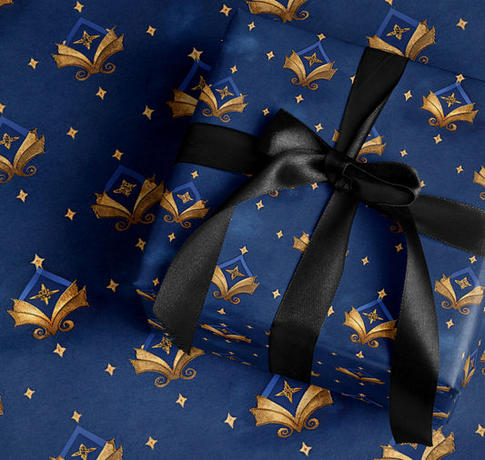 Elegant Blue and Gold Stars Gift Wrap Product