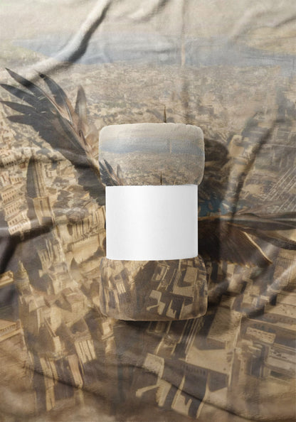 Mystical Eagle Soaring Over Cityscape Blanket