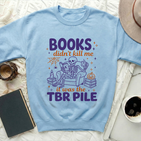 TBR Pile Halloween Sweatshirt in Light Blue