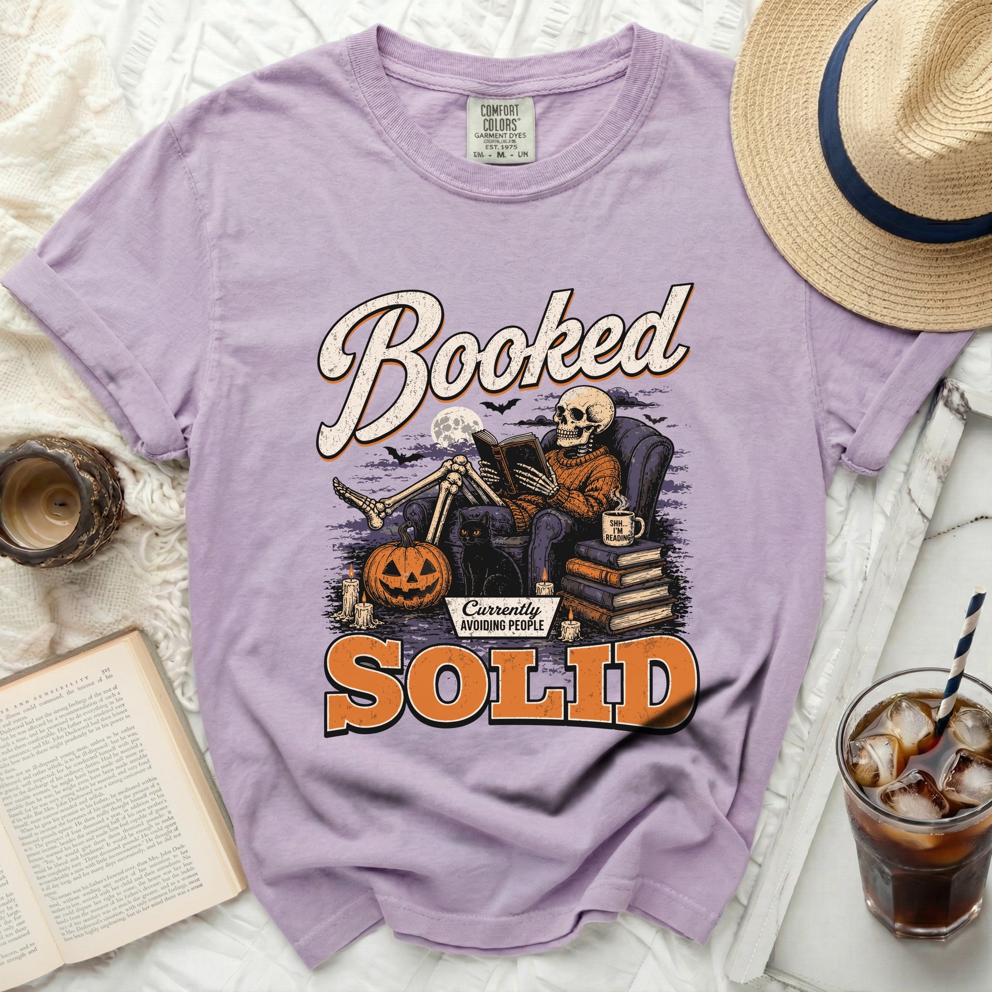 Skeleton reading "Booked Currently Avoiding People" and "Solid" text graphic.
