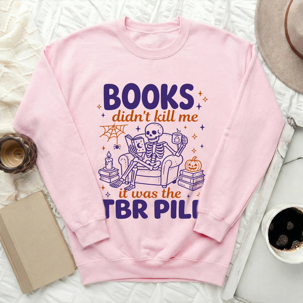 TBR Pile Halloween Sweatshirt in Light Pink