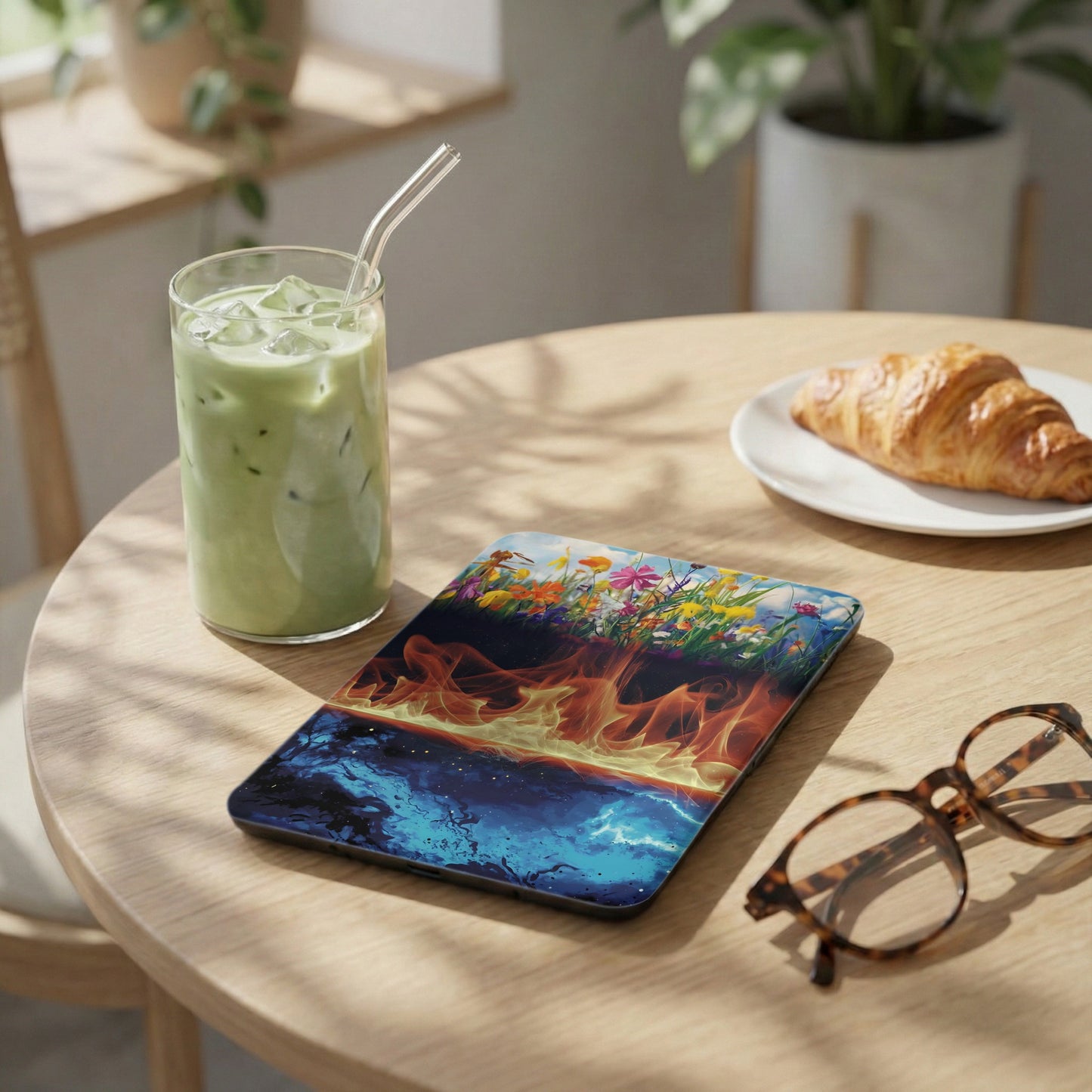 Vibrant Floral Flame Blue Abstract Art Tablet Case