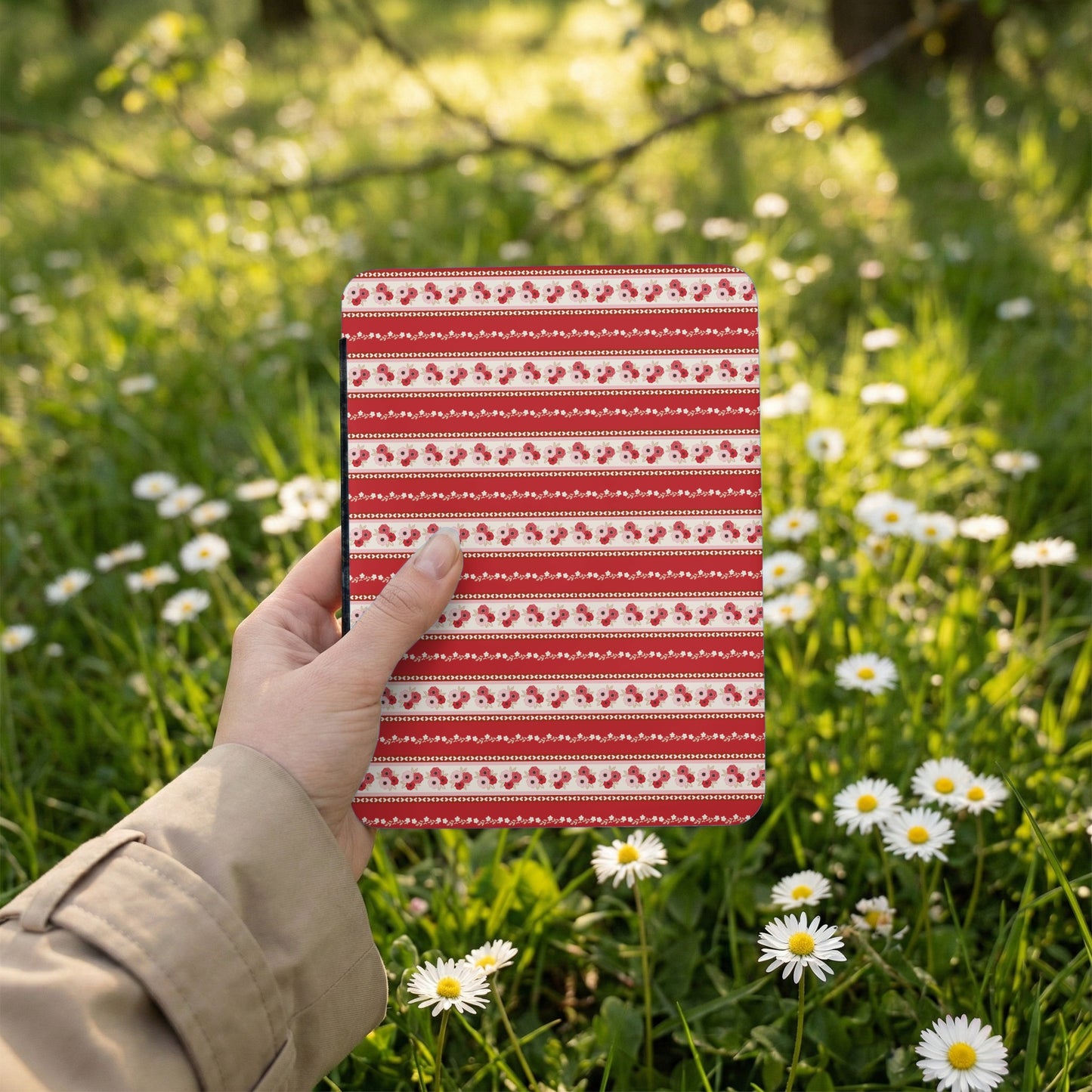 Red and White Patterned Design Functional Notebook
