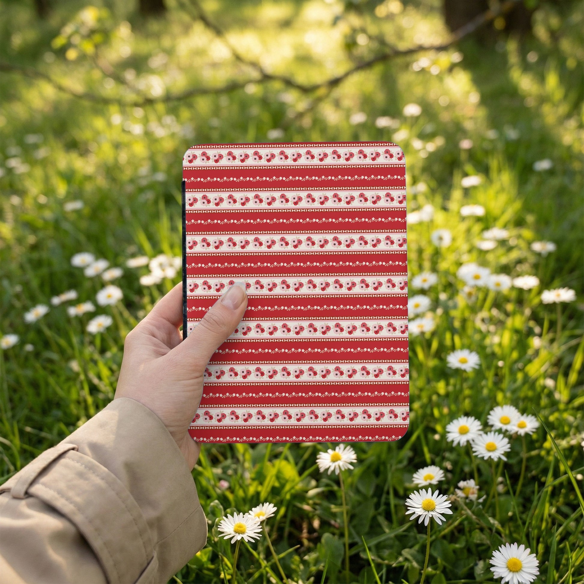 Red and White Patterned Design Functional Notebook