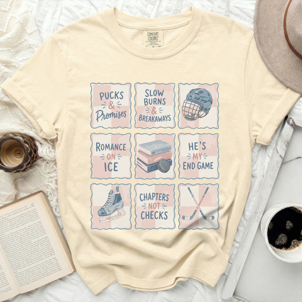 Pucks & Promises Bookish Tee in Ivory