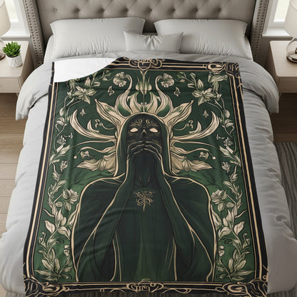 Enigmatic Sun Figure among Floral Patterns Bedding