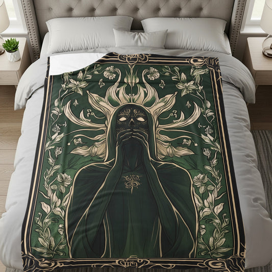 Enigmatic Sun Figure among Floral Patterns Bedding
