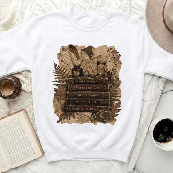 Dark Academia Books Sweatshirt in White