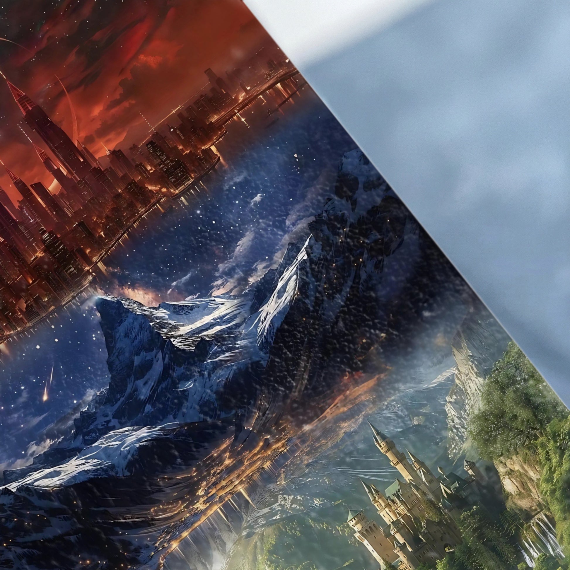 Red Sky City Snowy Peak Majestic Castle Waterfall product type