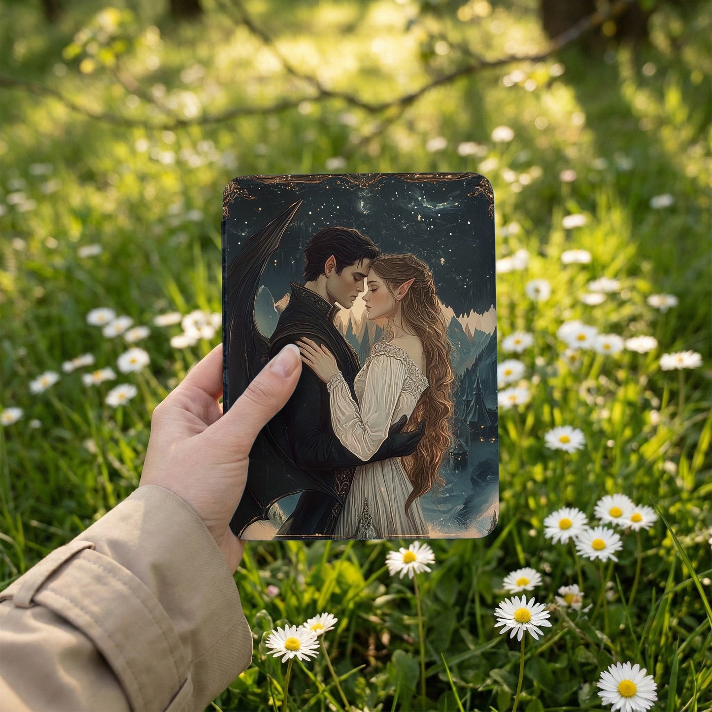Fantasy Couple Dark Wings Elf Ears Romantic Night Stars product type