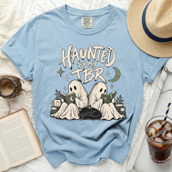 Haunted TBR Book Tee in Chambray