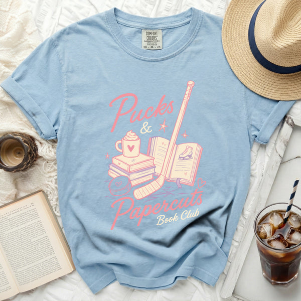Pucks & Papercuts Book Club Tee in Chambray