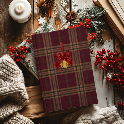 Festive Holiday Plaid Journal with Bell and Bow Design