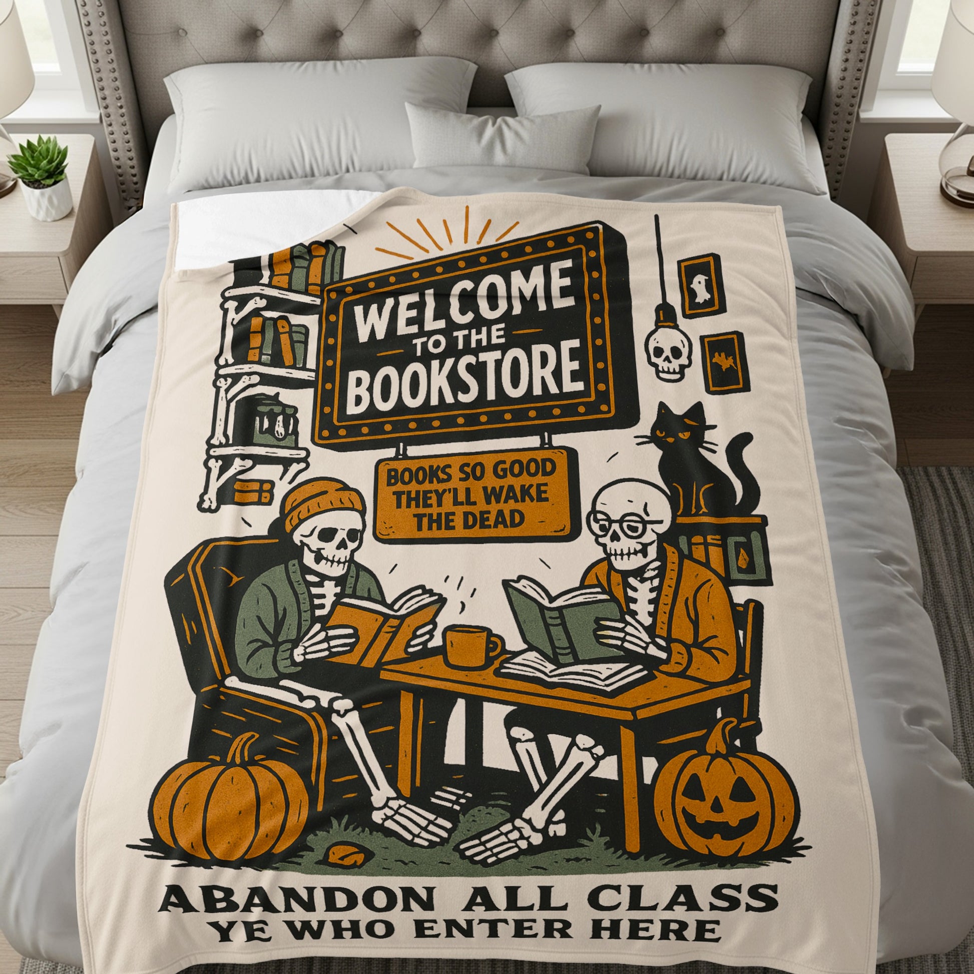 Funny Skeletal Reading Blanket for Book Lovers