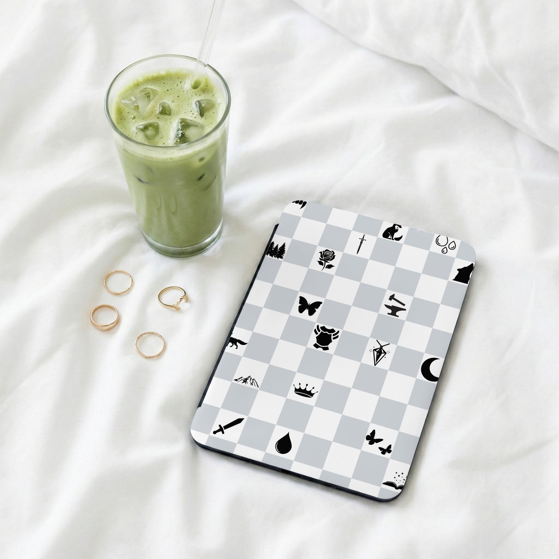 Checkerboard Icons Gray White Device Case product type