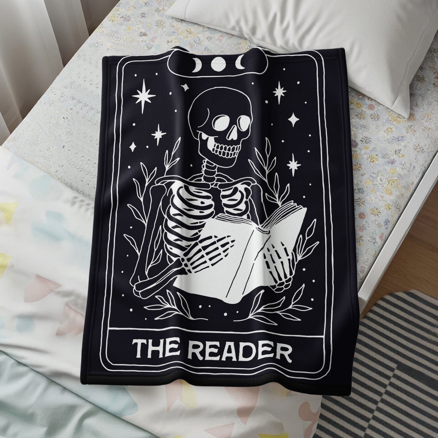 Skeleton Reading Book Artwork Design Blanket