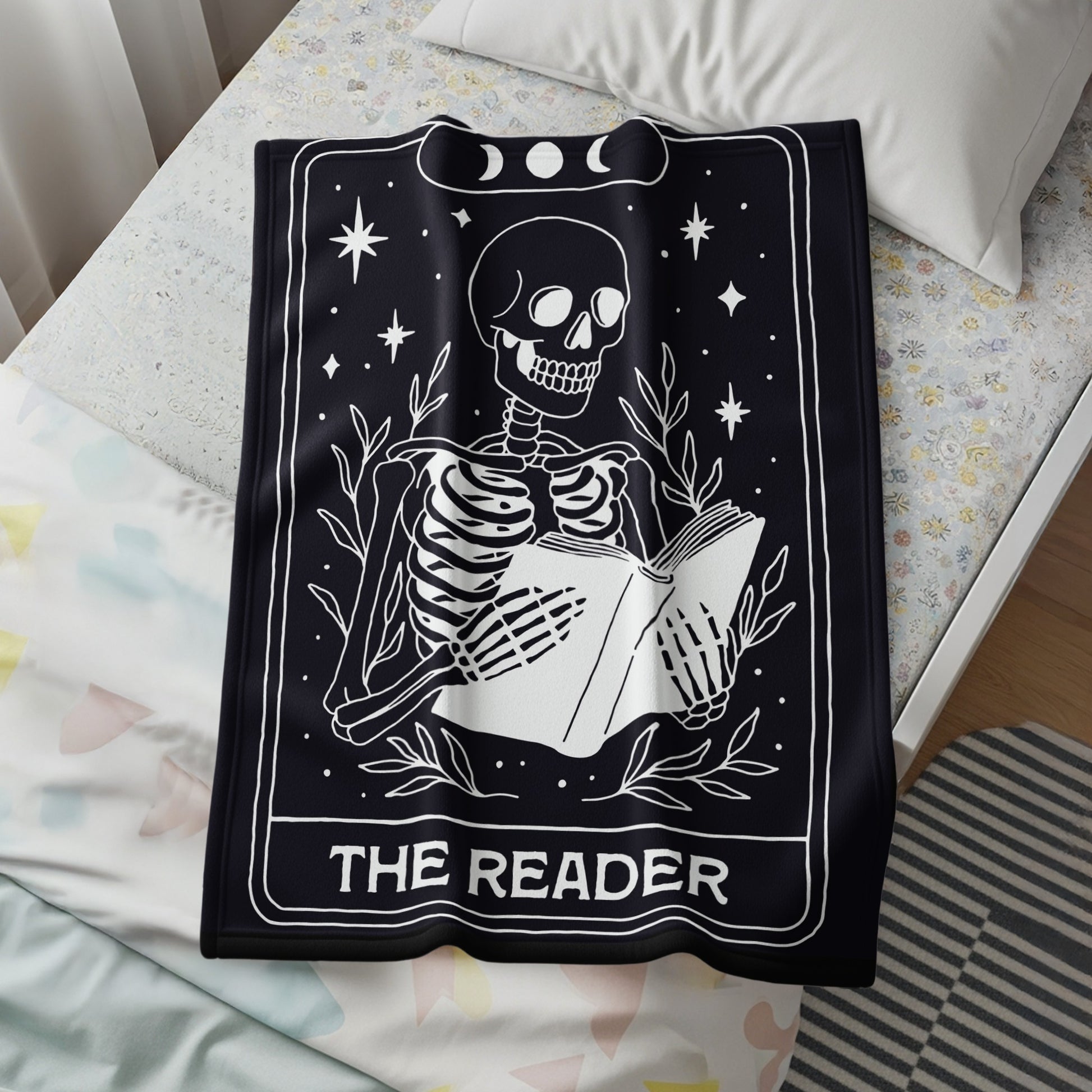 Skeleton Reading Book Artwork Design Blanket
